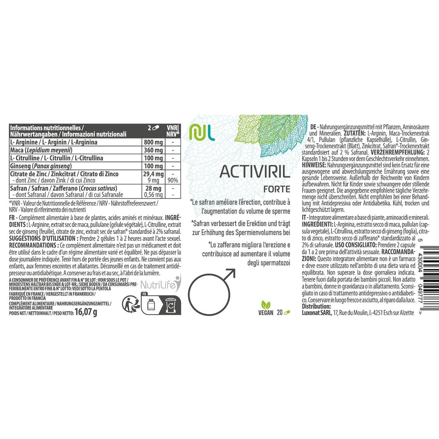 ActiViril Forte - Erezione e volume di sperma - NutriLife Shop