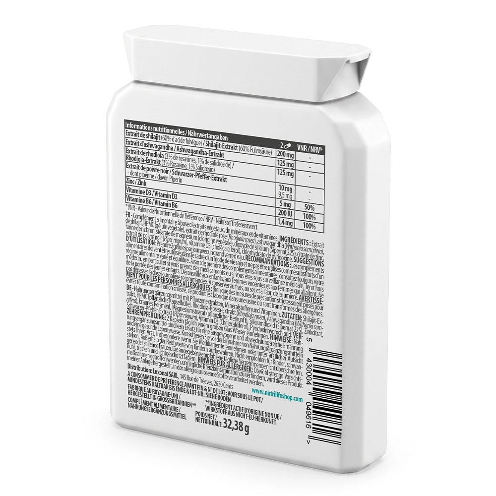 AdaptoForce – Complesso premium con Shilajit, Ashwagandha KSM-66®, Rhodiola, zinco e vitamine