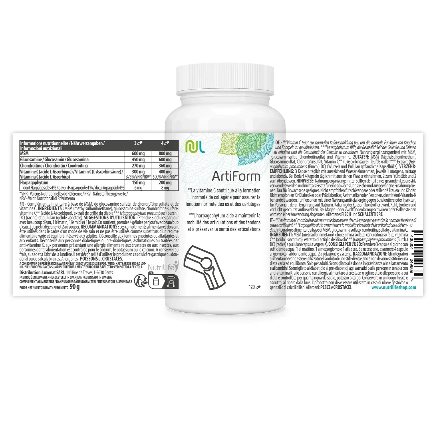 Label ArtiForm Capsules NutriLfe MSM Glucosamin Chondroitin, Vitamin C