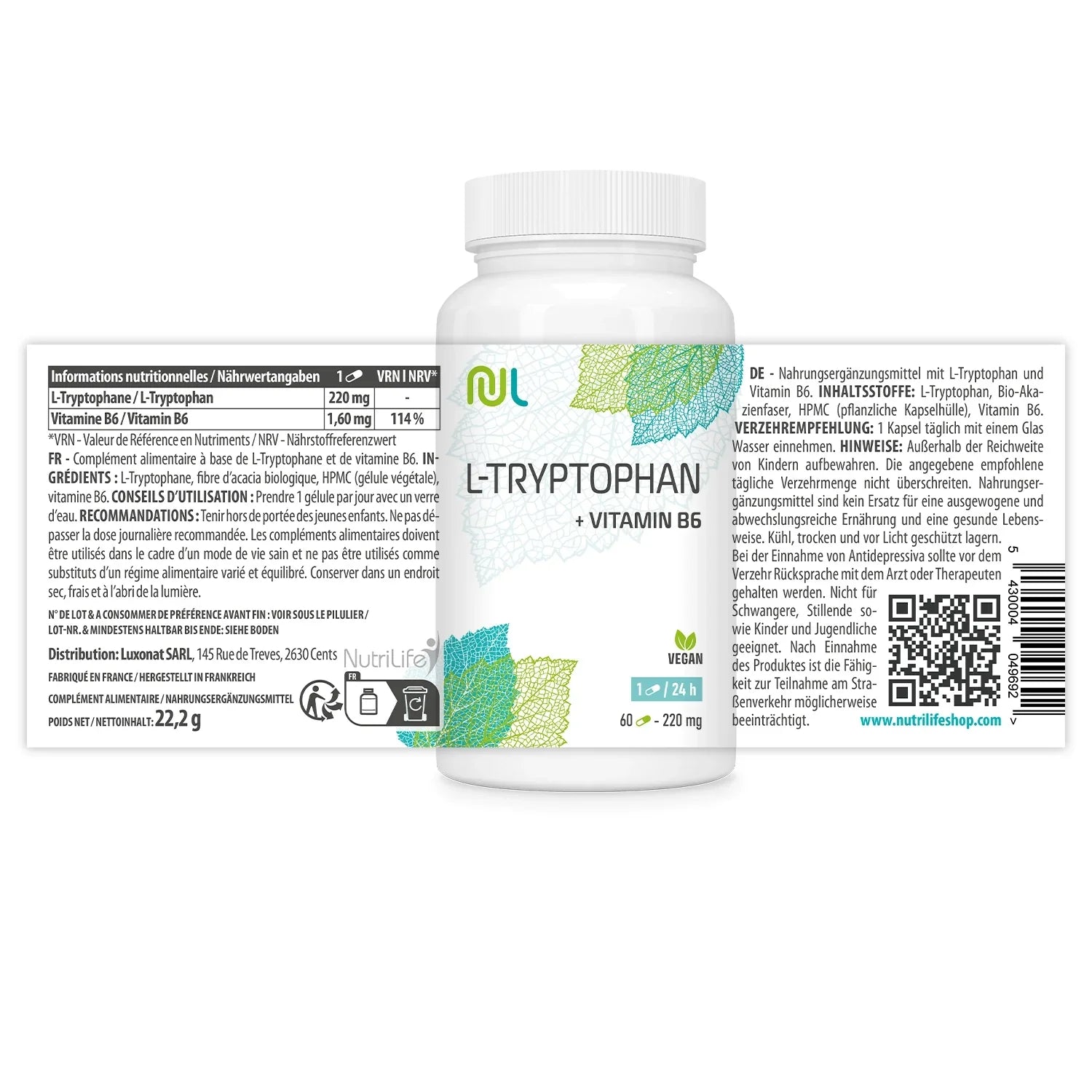 L-Tryptophan Label Capsules NutriLife Shop