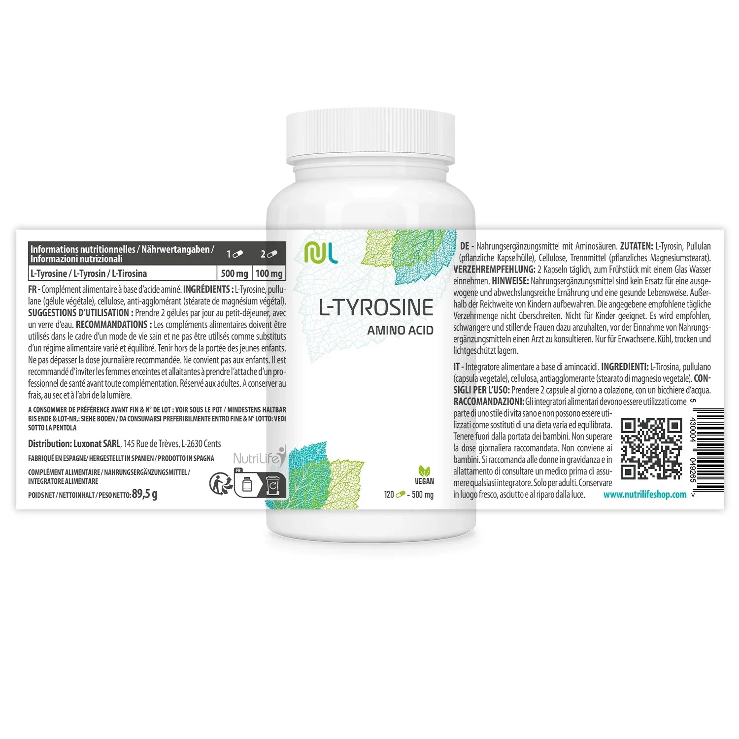 Label - L-Tyrosine - Amino acid - NutriLife