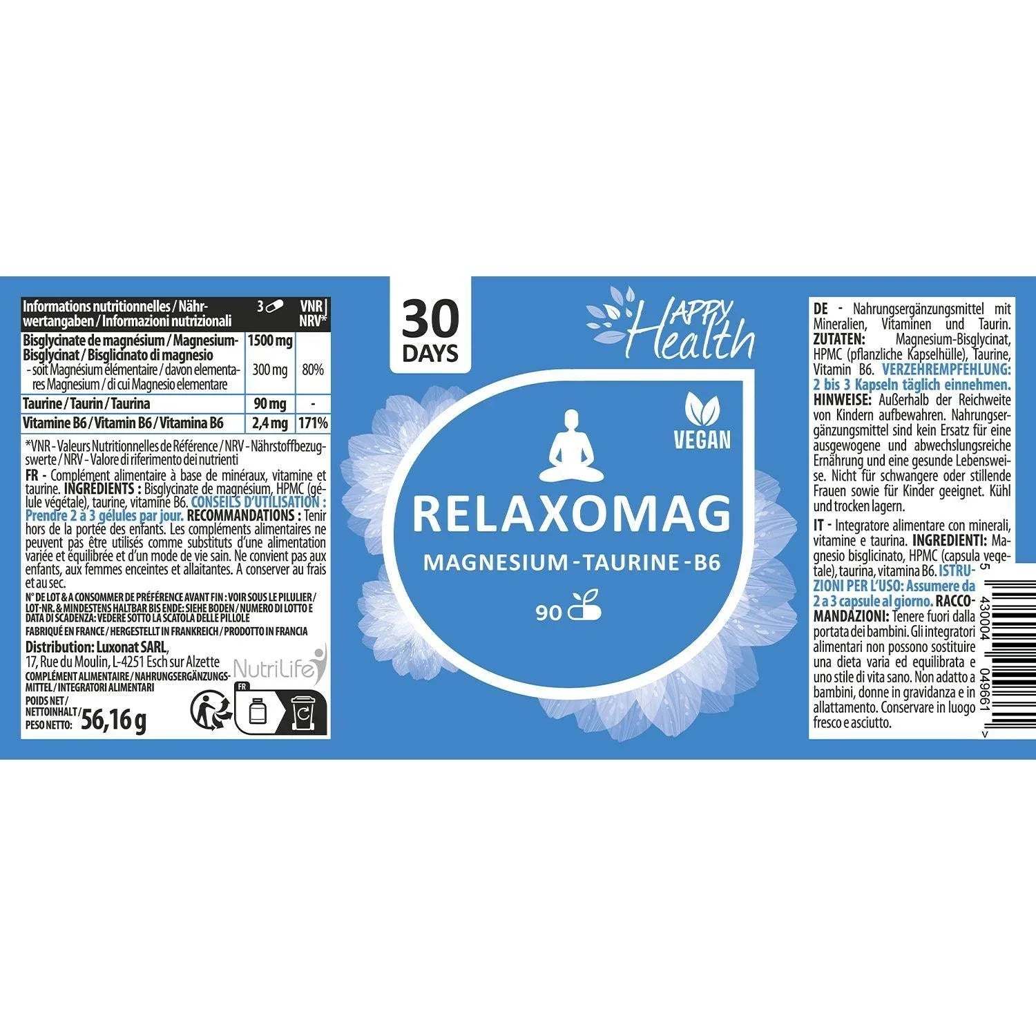 Relaxomag : Bisglycinate de magnésium 500 mg - NutriLife Shop
